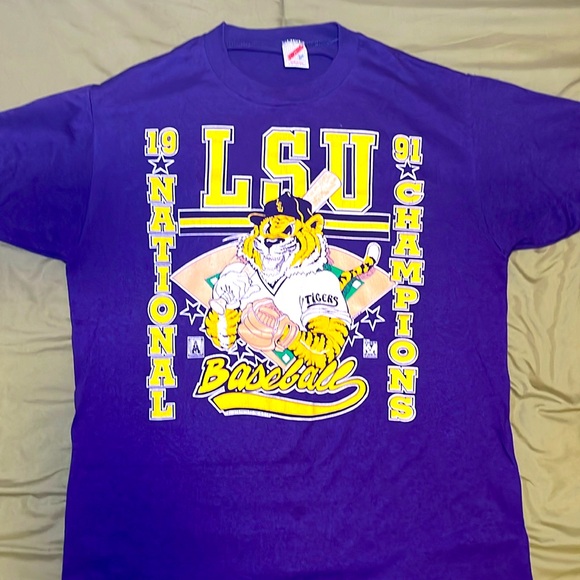 Vintage 90s LSU Tigers Baseball 1991 National Champions Tee Shirt - Picture 1 of 3
